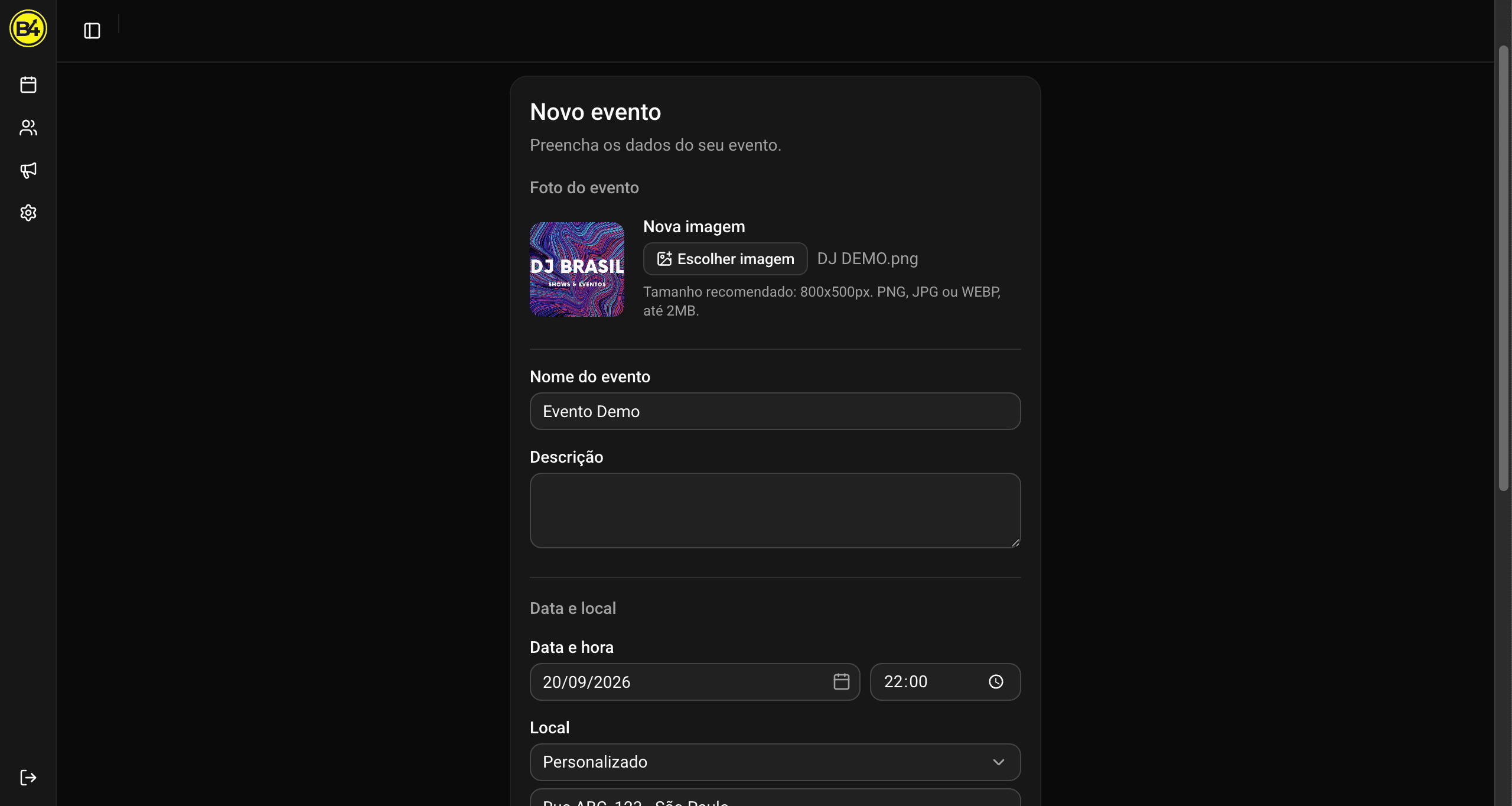 Crie um evento com foto, data e local em poucos passos